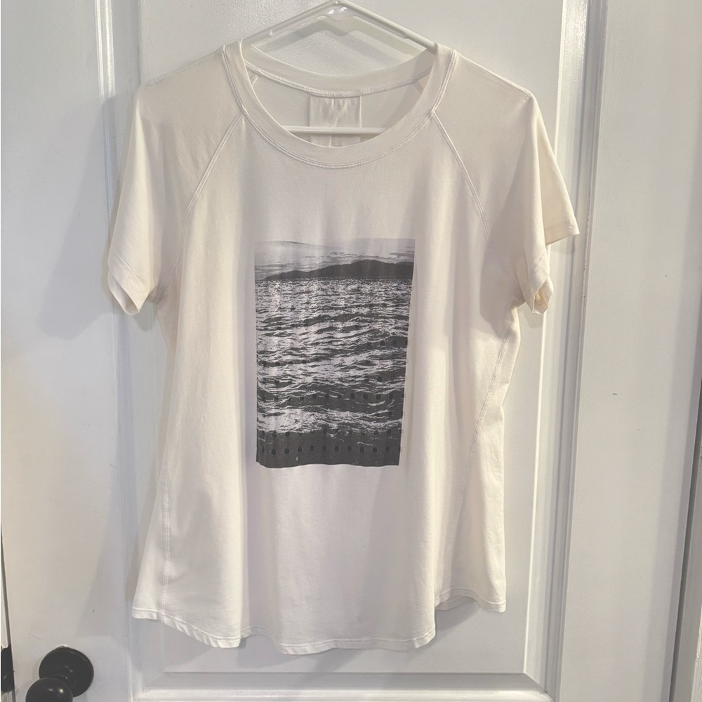 Lululemon Anahatasana Short Sleeve Tee White Screenprint Graphic Black